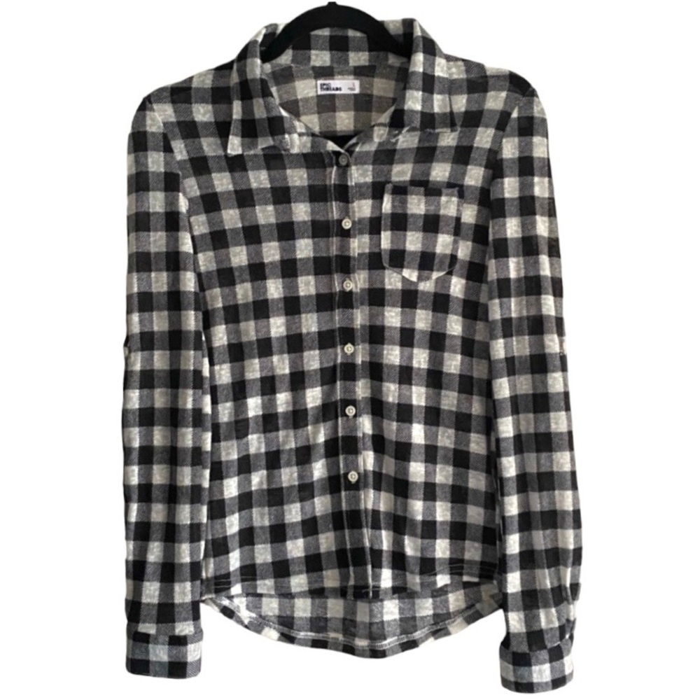 Epic Threads Stretch Button-Up Plaid Top - Black & White‌‌‌